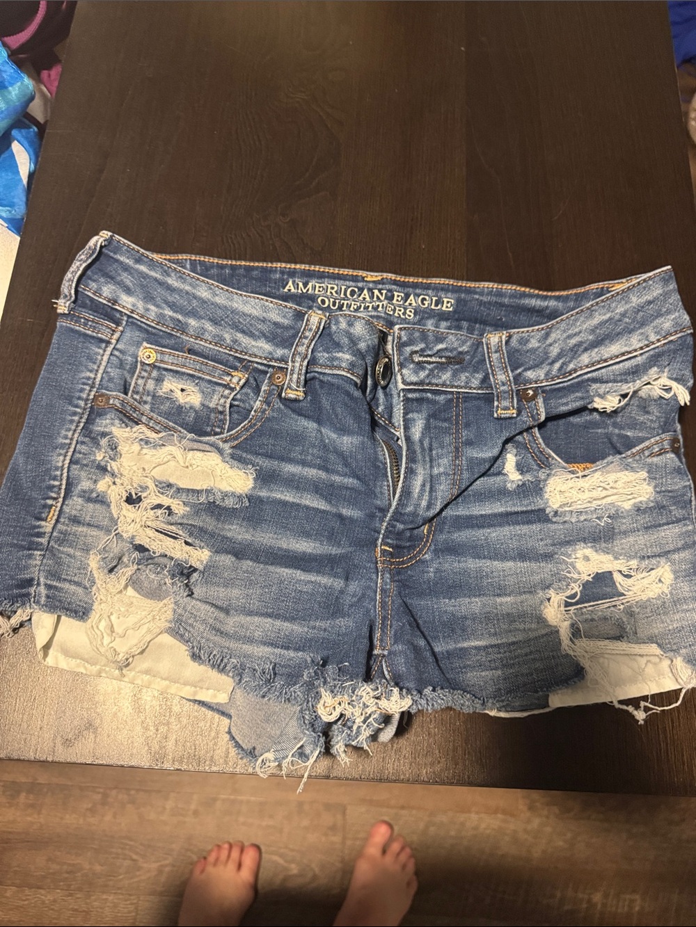 American Eagle Outfitters Distressed Blue Denim Jean Shorts
